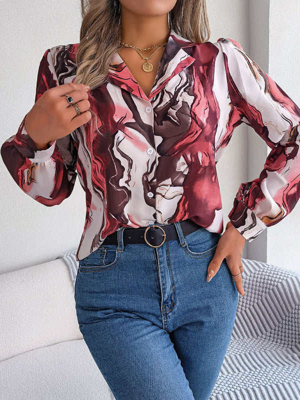 Women's Striped Suit Collar Long Sleeve Shirt