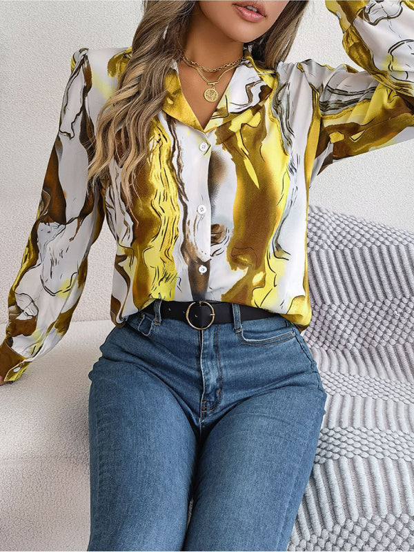 Women's Striped Suit Collar Long Sleeve Shirt