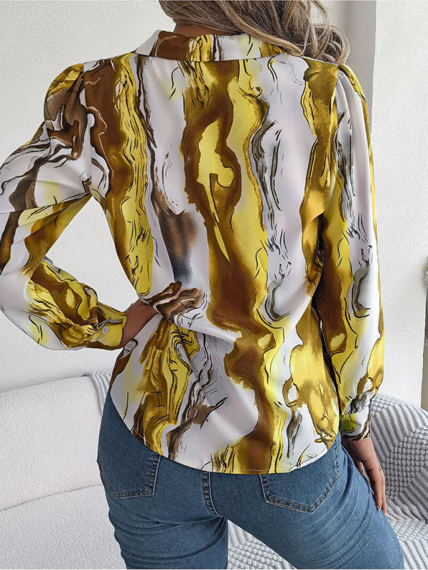 Women's Striped Suit Collar Long Sleeve Shirt