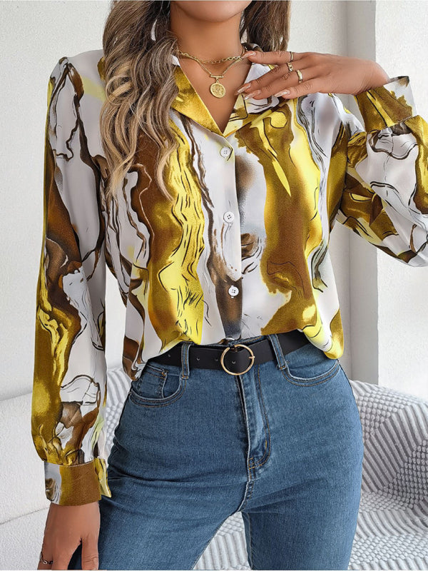 Women's Striped Suit Collar Long Sleeve Shirt