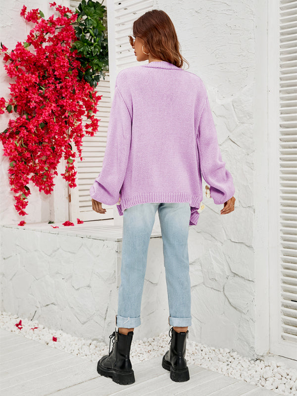 Floral Knit Cardigan with Lantern Sleeves