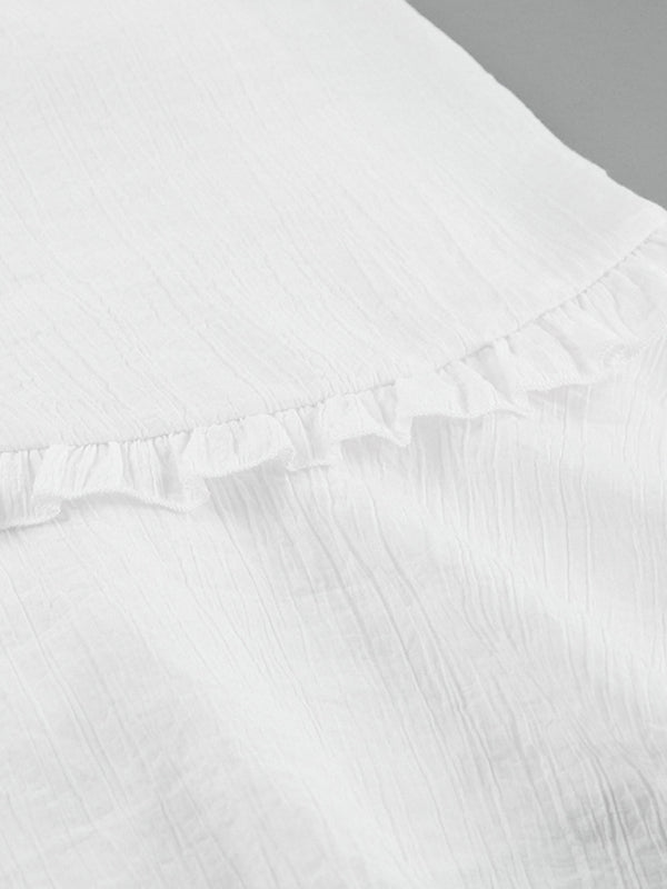Weißes Minikleid mit V-Ausschnitt und Rüschen – Romantische Sling-Passform für Frühling/Sommer
