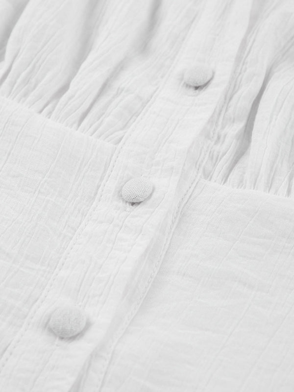 Weißes Minikleid mit V-Ausschnitt und Rüschen – Romantische Sling-Passform für Frühling/Sommer