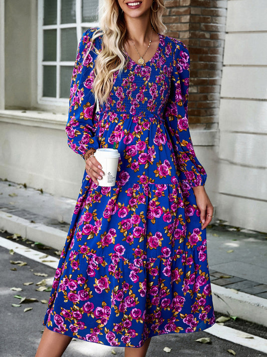 Elegant V-Neck Long Dress – Graceful Woven Style for All Seasons