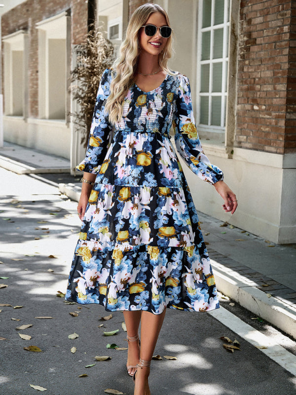 Elegant V-Neck Long Dress – Graceful Woven Style for All Seasons