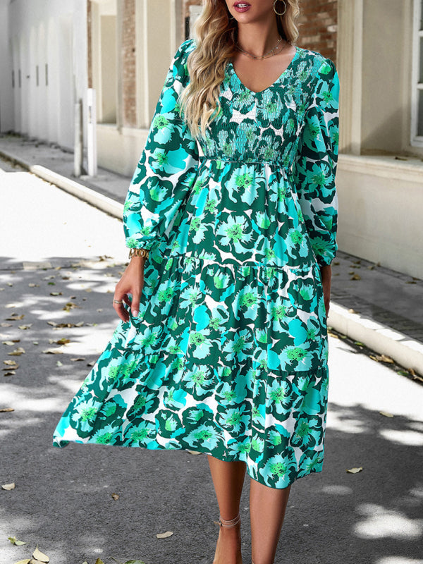 Elegant V-Neck Long Dress – Graceful Woven Style for All Seasons