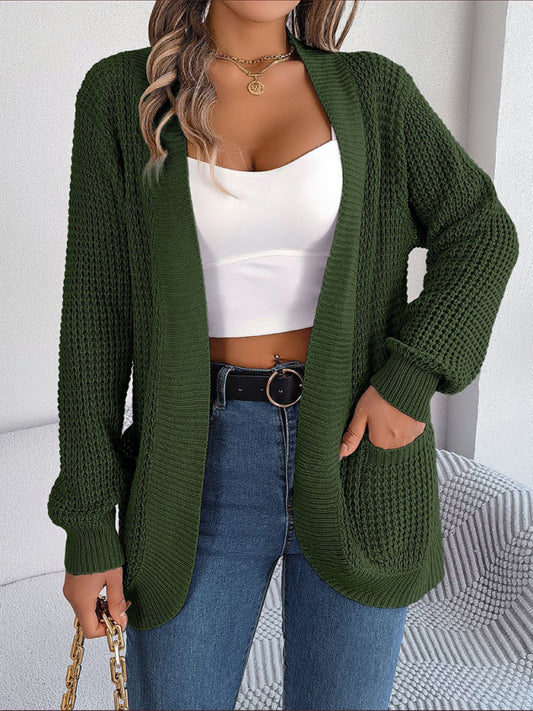 Casual Knit Long Sleeve Cardigan Olive green