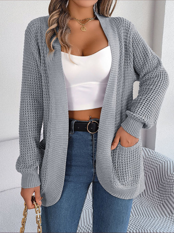 Casual Knit Long Sleeve Cardigan Grey