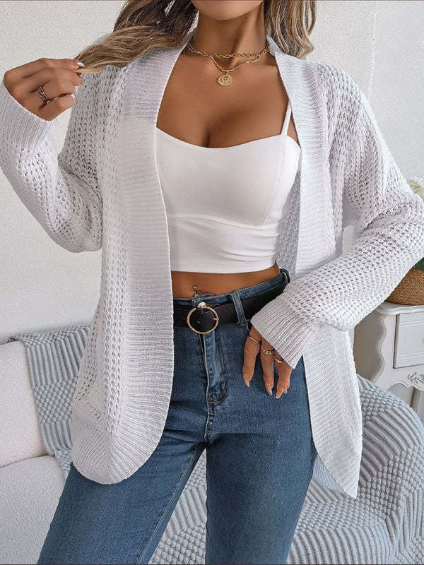 Casual Knit Long Sleeve Cardigan White