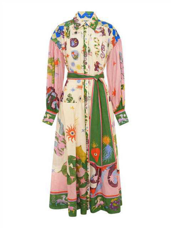 Retro French Court Style Pleated Long-Sleeve Dress – Elegant Woven Design