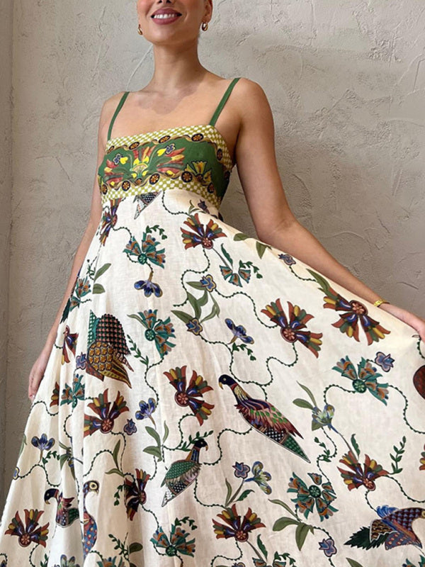 Romantic Sleeveless Swing Dress – Cotton Linen Blend with Self Print