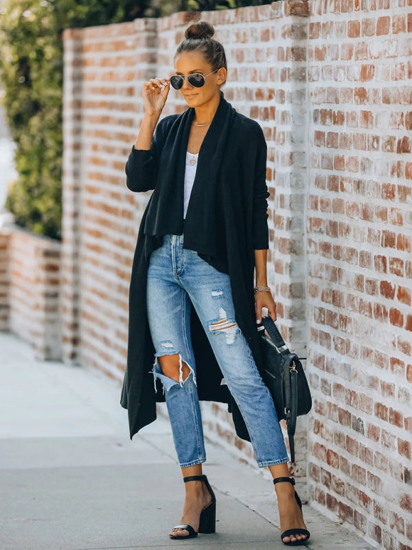 Women's Long Knit Open-Front Cardigan