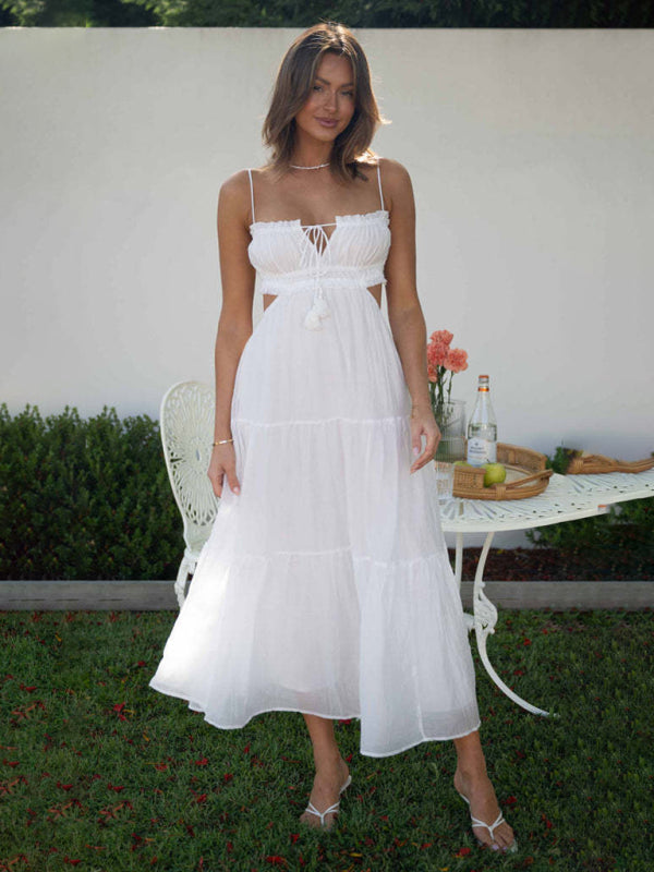 V-Neck Sleeveless Maxi Dress – Solid Color, Flowing Hem, Spring-Summer Style
