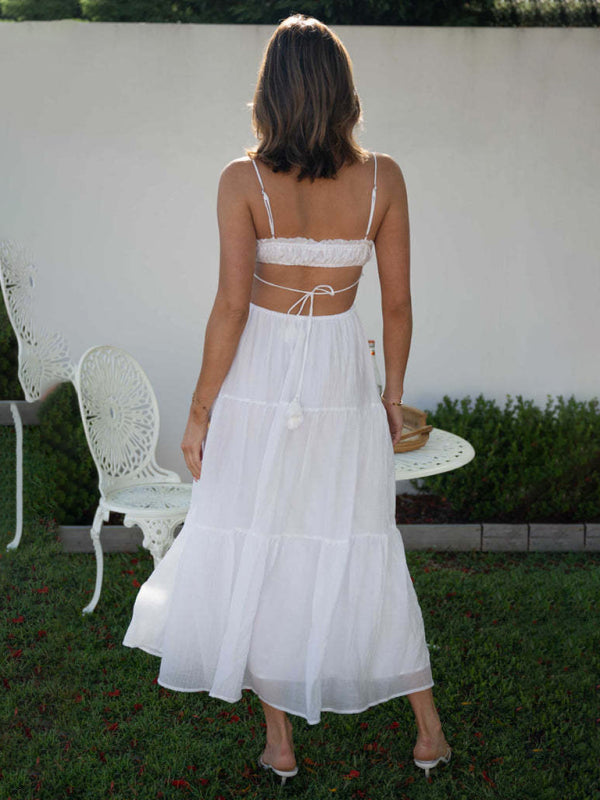 V-Neck Sleeveless Maxi Dress – Solid Color, Flowing Hem, Spring-Summer Style