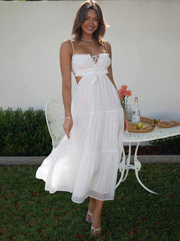 V-Neck Sleeveless Maxi Dress – Solid Color, Flowing Hem, Spring-Summer Style