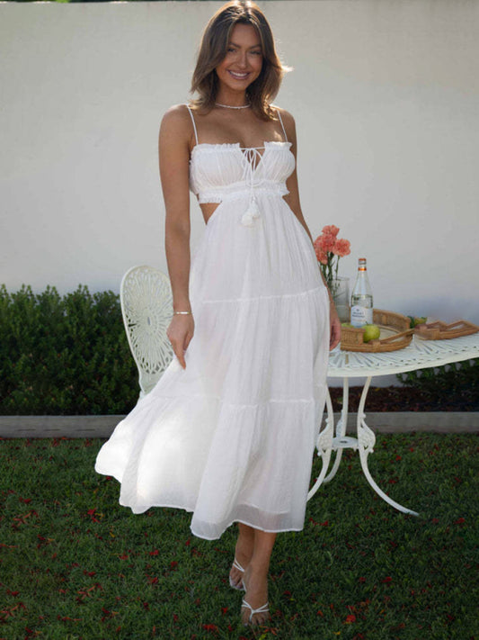 V-Neck Sleeveless Maxi Dress – Solid Color, Flowing Hem, Spring-Summer Style