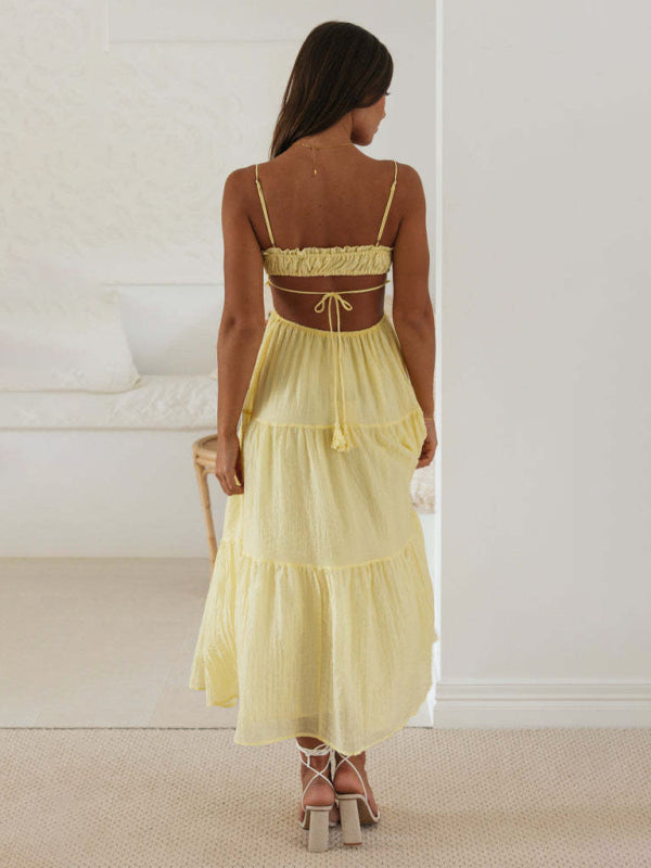 V-Neck Sleeveless Maxi Dress – Solid Color, Flowing Hem, Spring-Summer Style