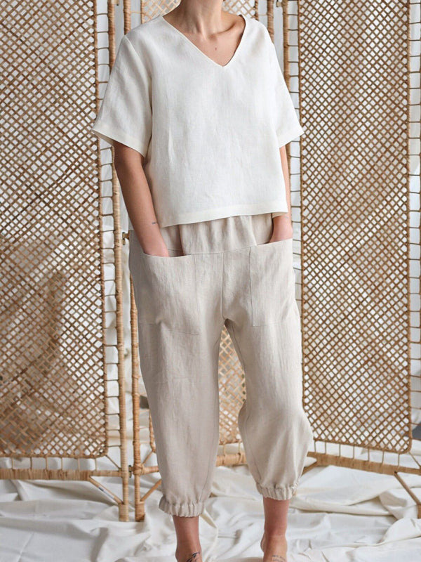 Loose Fit Cotton-Linen Casual Pants