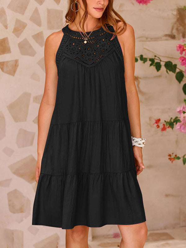 Lace Halter Neck Sleeveless Summer Dress