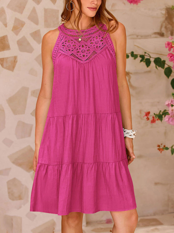 Lace Halter Neck Sleeveless Summer Dress