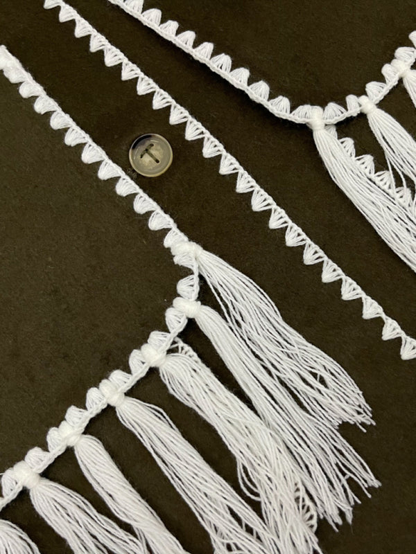 Abrigo de mezcla de lana con cuello de bufanda con flecos