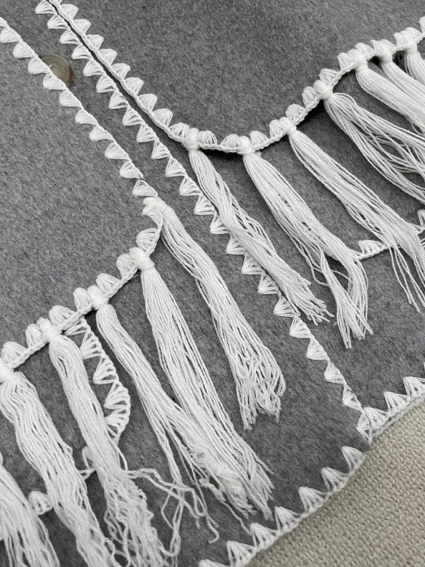 Abrigo de mezcla de lana con cuello de bufanda con flecos