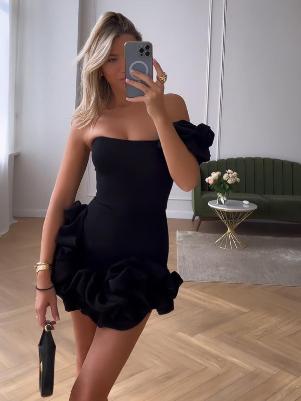 One-Shoulder Ruffle Bodycon Dress