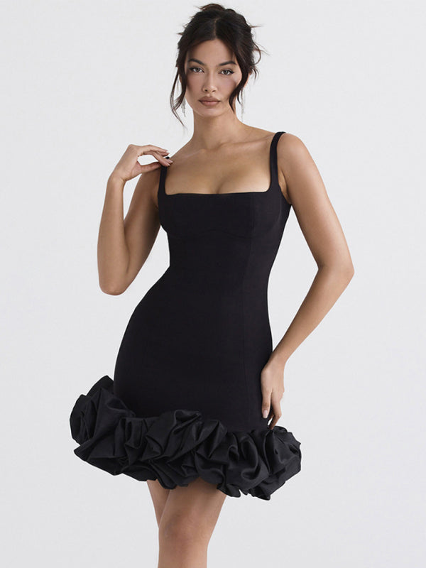 Romantic Backless Slip Dress – Square Neck, Woven Polyester Party Dress