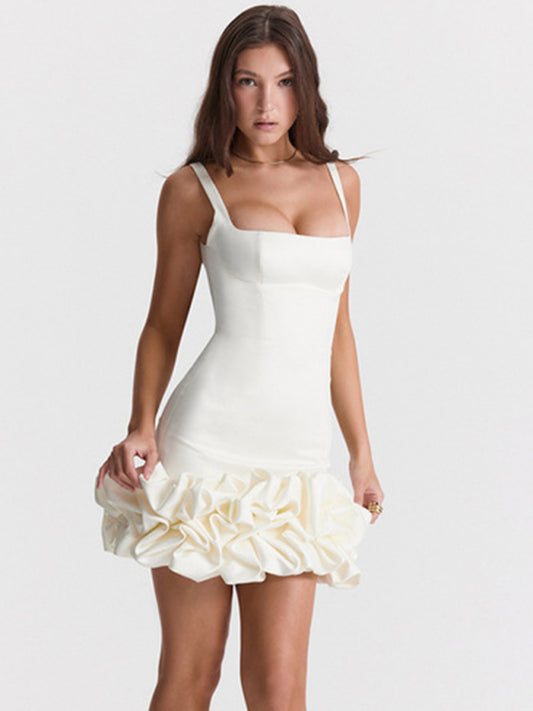 Romantic Backless Slip Dress – Square Neck, Woven Polyester Party Dress