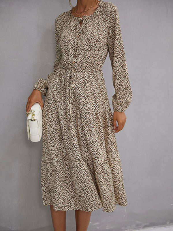 Leopard Print Long Sleeve Dress – Elegant Animal Print, Spring-Summer Style
