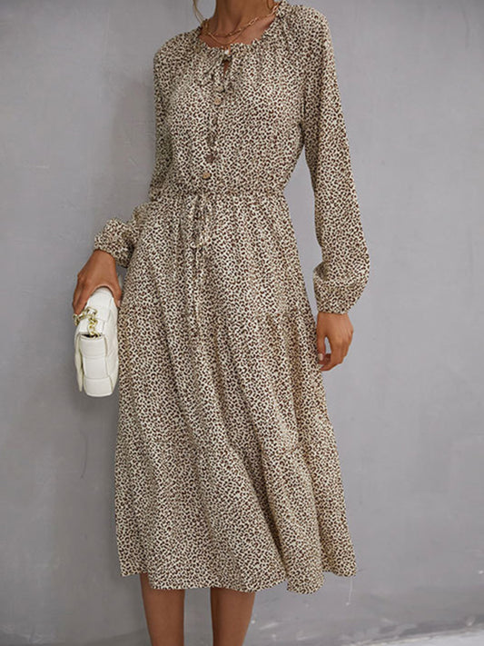 Leopard Print Long Sleeve Dress – Elegant Animal Print, Spring-Summer Style