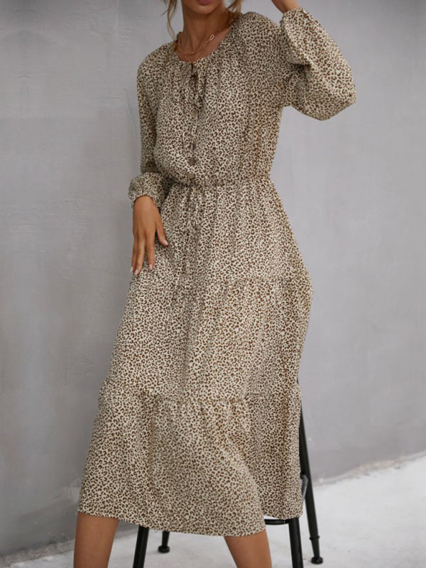 Leopard Print Long Sleeve Dress – Elegant Animal Print, Spring-Summer Style
