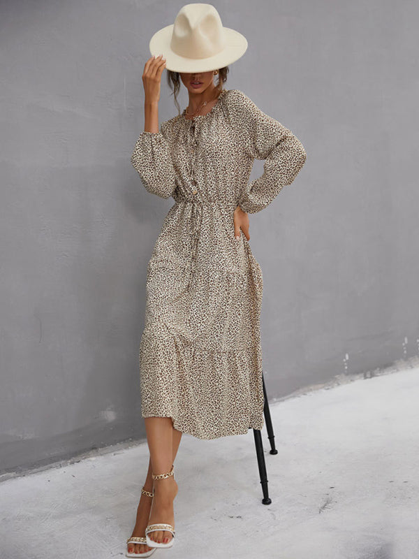 Leopard Print Long Sleeve Dress – Elegant Animal Print, Spring-Summer Style