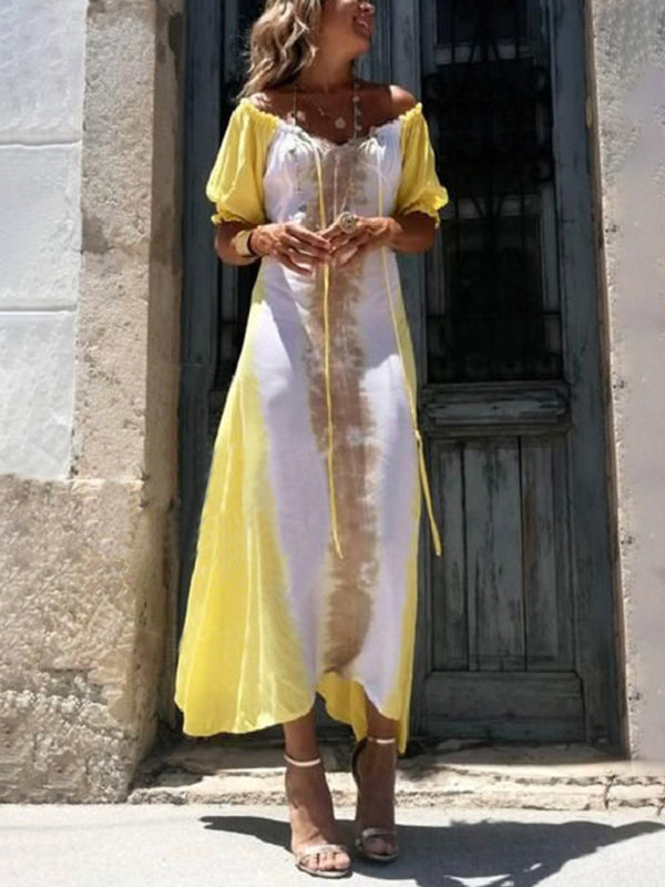 Printed V-Neck Irregular Hem Dress – Lightweight Woven Summer Style