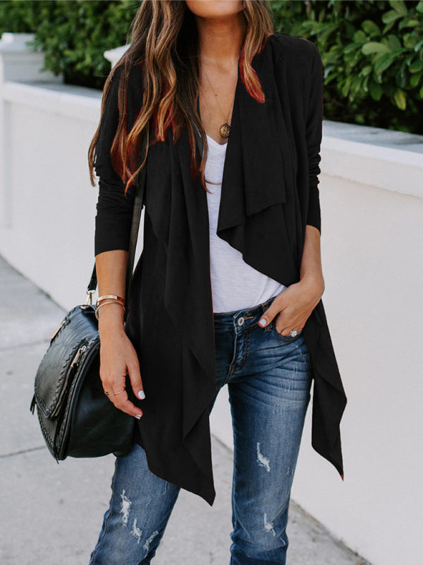 Women's Long Sleeve Solid Color Cardigan Jacket Black