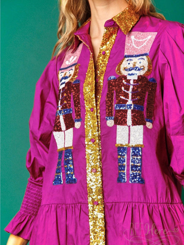 Sequin Christmas Dress with Lapel Collar – Long Sleeve Contrast Style