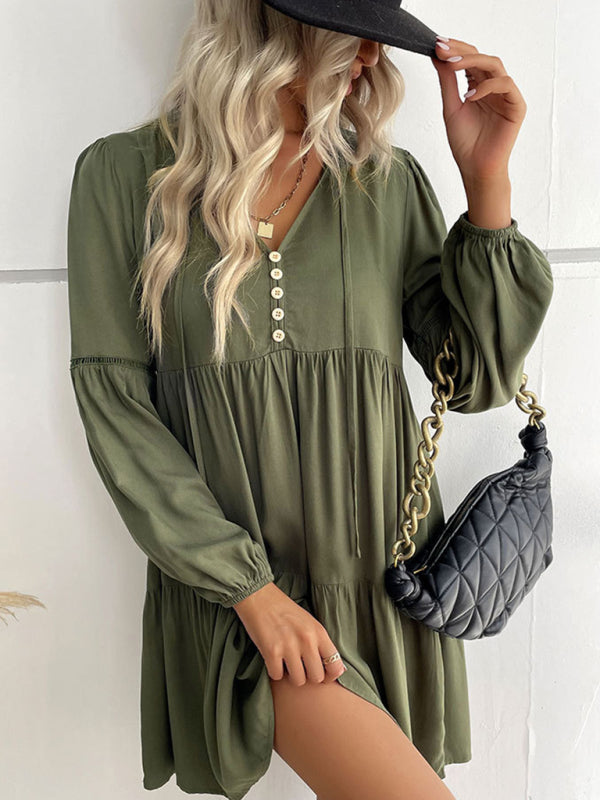 Long-Sleeve Solid Rayon Midi Dress – Fall/Winter Casual Wear