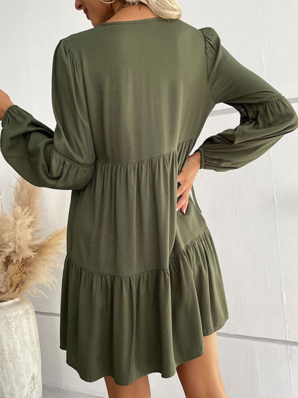 Long-Sleeve Solid Rayon Midi Dress – Fall/Winter Casual Wear