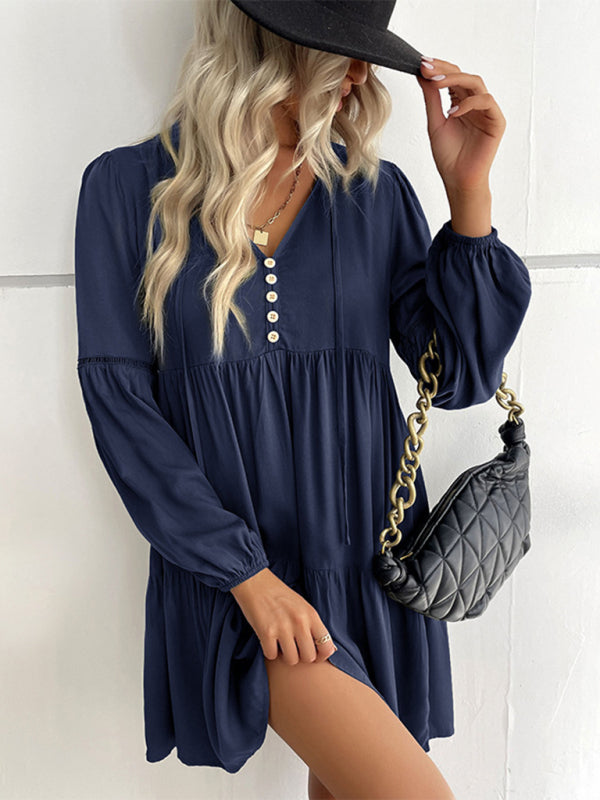 Long-Sleeve Solid Rayon Midi Dress – Fall/Winter Casual Wear
