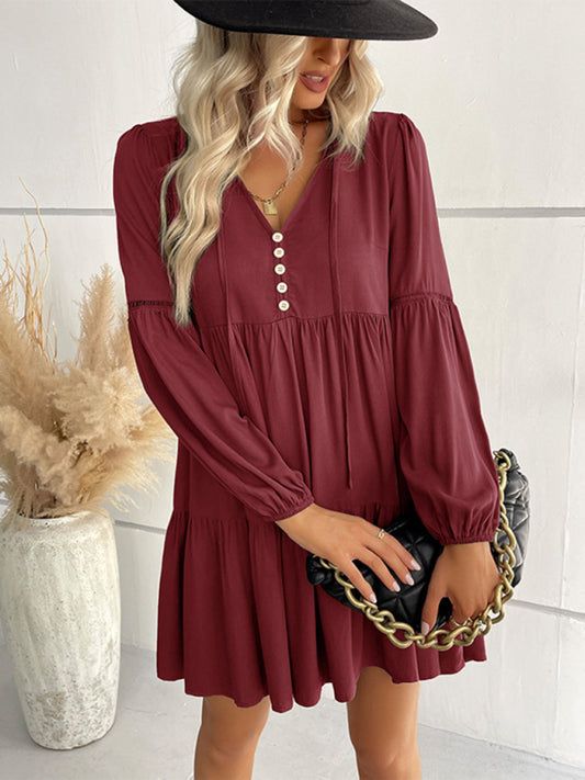 Long-Sleeve Solid Rayon Midi Dress – Fall/Winter Casual Wear