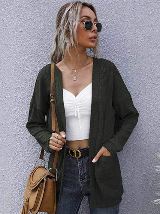 Women's Long Knit Cardigan Sweater Olive green