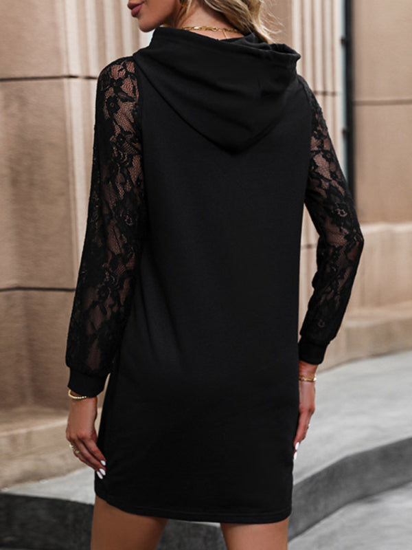 Solid Color Long Sleeve Hoodie Sweatshirt Dress for Women – Casual Knit Style
