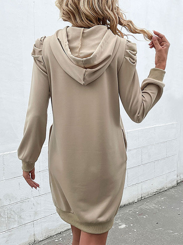 Khaki Long Sleeve Sweatshirt Dress – Cozy Knit & Relaxed Fit