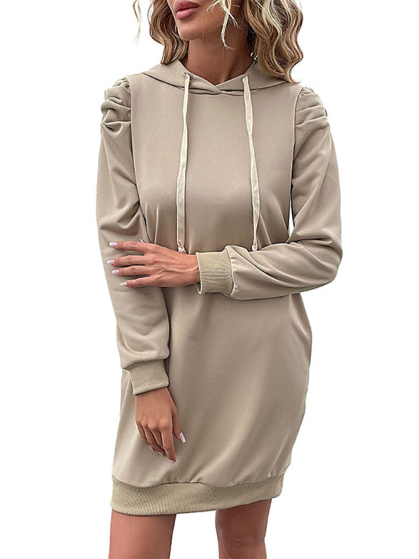 Khaki Long Sleeve Sweatshirt Dress – Cozy Knit & Relaxed Fit