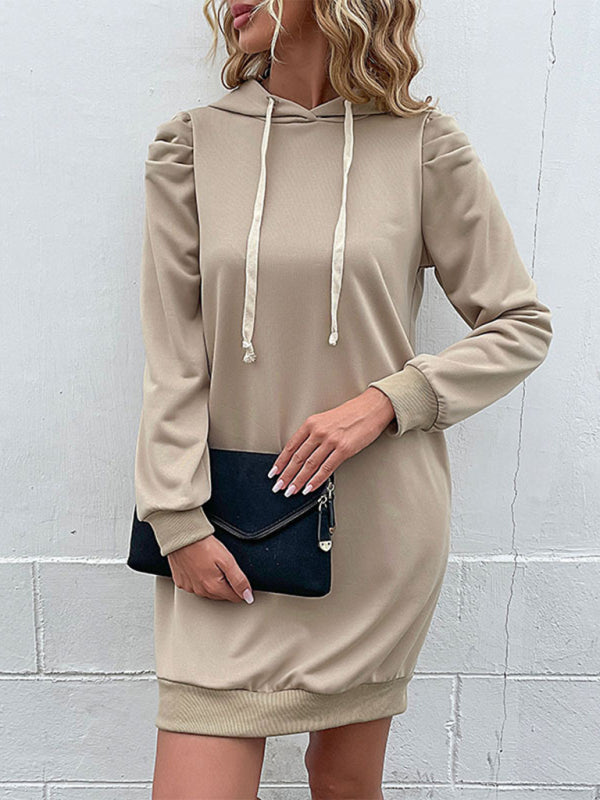 Khaki Long Sleeve Sweatshirt Dress – Cozy Knit & Relaxed Fit