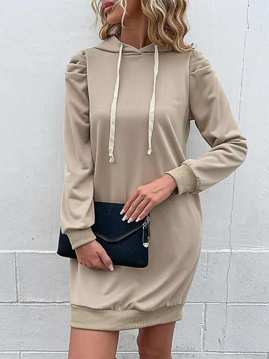 Khaki Long Sleeve Sweatshirt Dress – Cozy Knit & Relaxed Fit