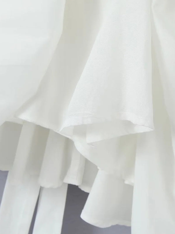 Romantic Puff Sleeve Cotton Mini Dress – Tie Waist & Pleated Skirt
