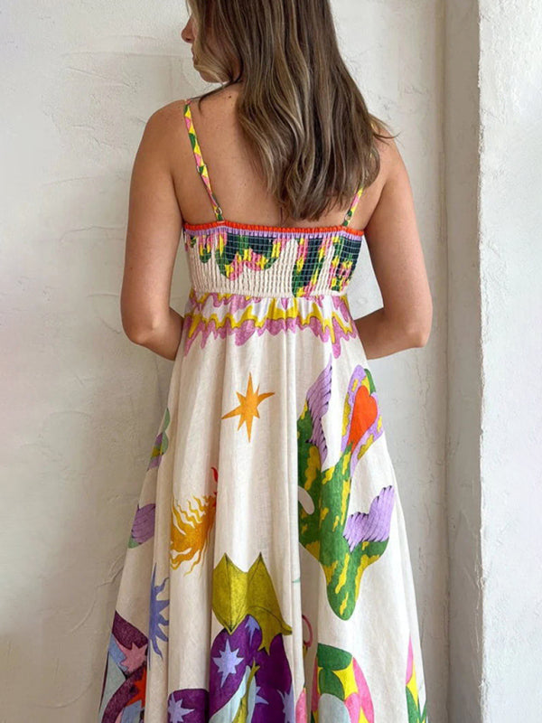 Printed Linen Blend Sleeveless Swing Dress – Romantic Fit & Flare Style