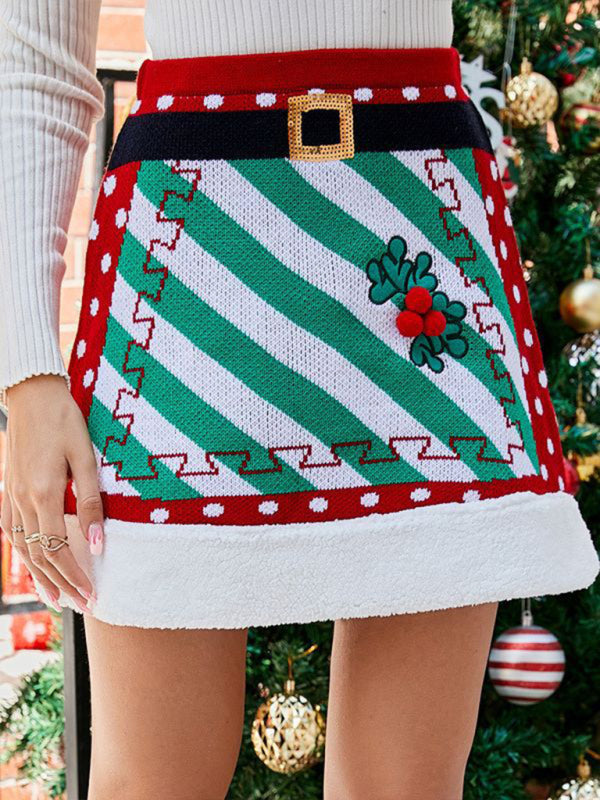 Knitted A-Line Skirt with Elastic Waist – Holiday Style