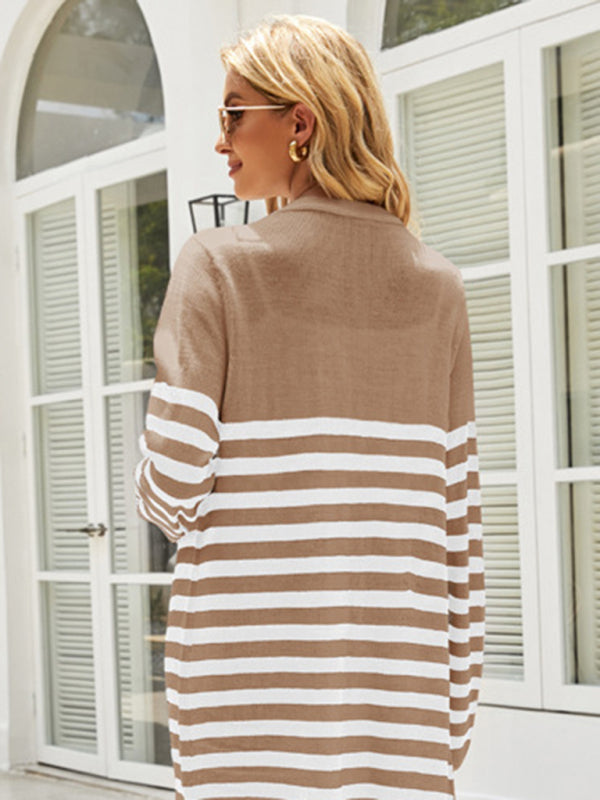 Striped Knit Long Cardigan Sweater
